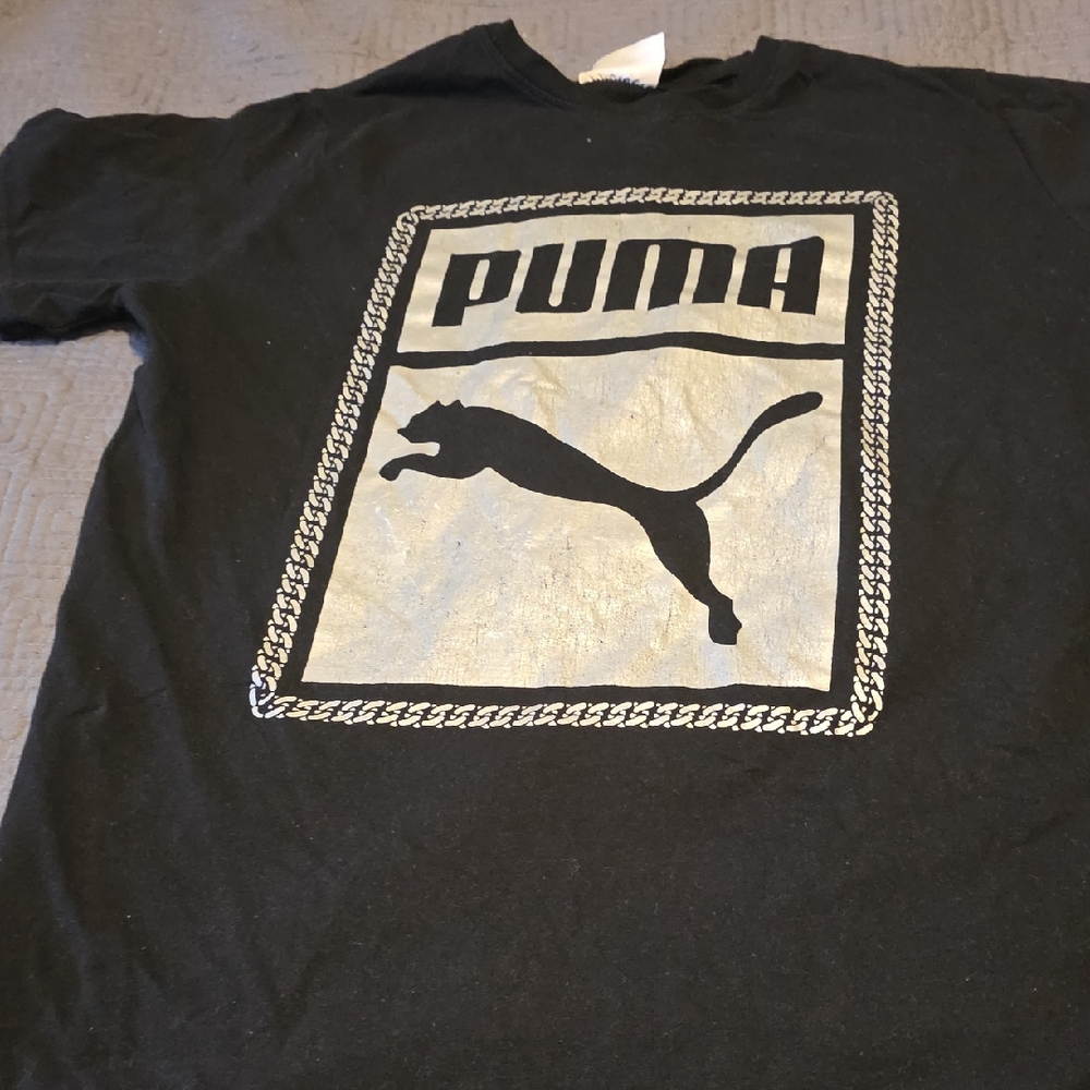 Puma Black Tee with Metallic Silver Graphic